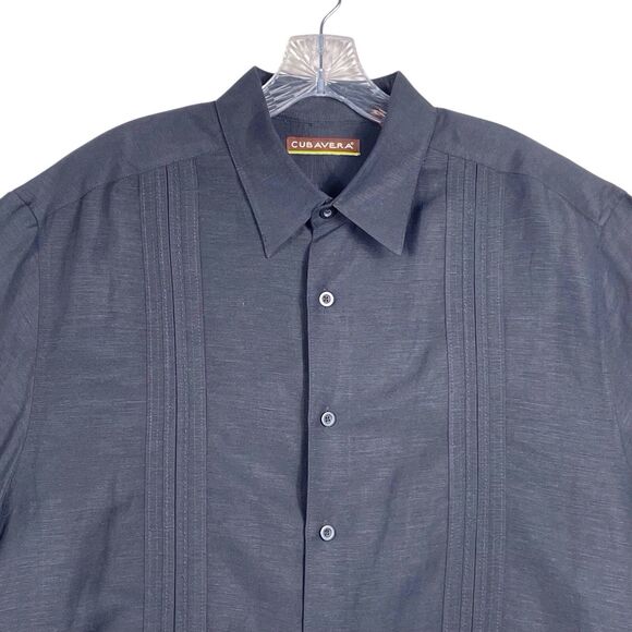 CUBAVERA Men's Linen Blend No Pocket Guayabera Shirt Size Large Black - Picture 9 of 16